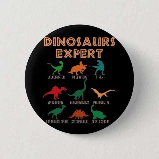 Badge Rond 5 Cm Dinosaures Expert Garçons Filles Dino T-rex Spinos (Devant)