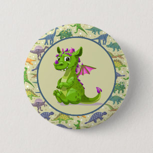 Badge Rond 5 Cm Dinosaures verts