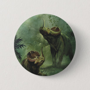 Badge Rond 5 Cm Dinosaures vintages, Centrosaurus dans la jungle