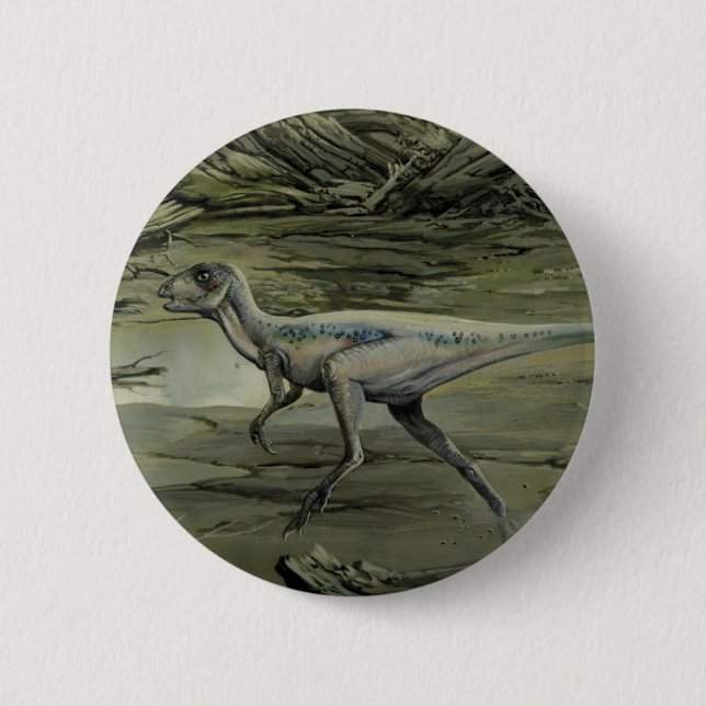 Badge Rond 5 Cm Dinosaures vintages, Hypsilophodon crétacé (Devant)