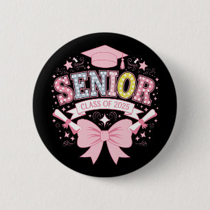 Badge Rond 5 Cm Diplômé de la promotion 2025 Rose Coquette Bow