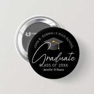 Badge Rond 5 Cm Diplômé Noir Élégant Personnalisé Remise des Diplô