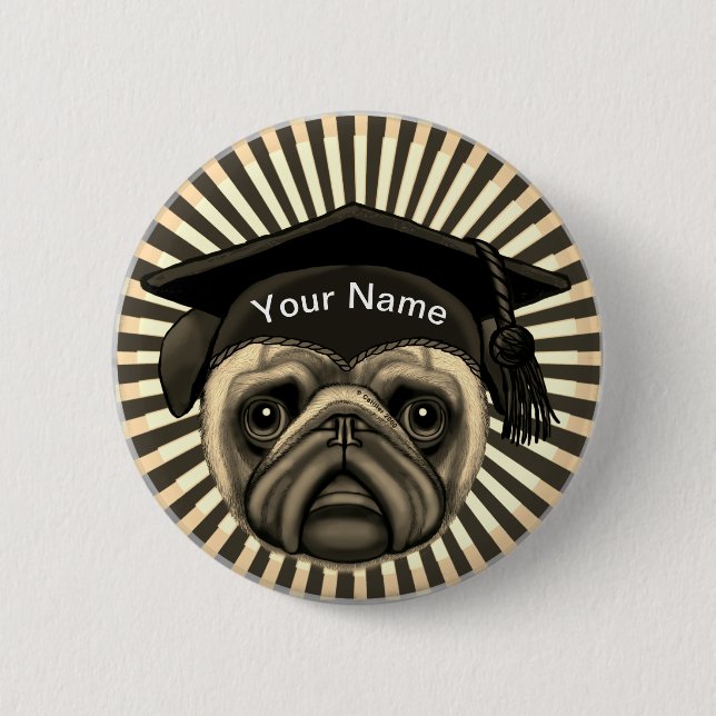 Badge Rond 5 Cm Diplômé Pug   (Devant)