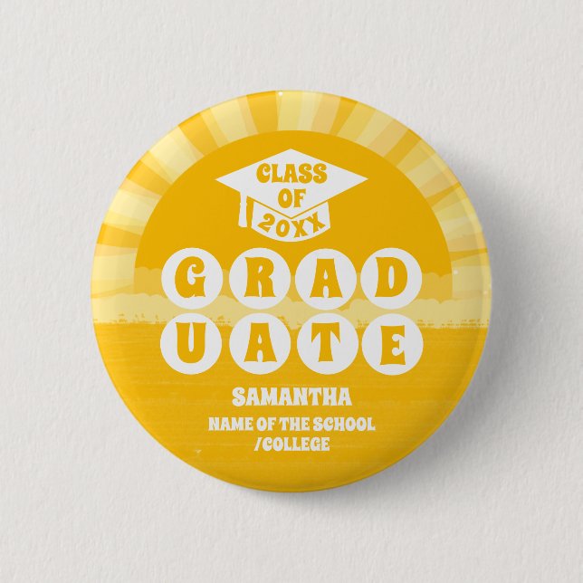 Badge Rond 5 Cm Diplômé sous le soleil rétro (Devant)