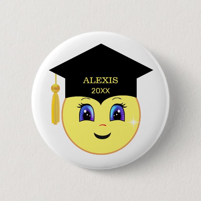 Badge Rond 5 Cm Diplômé Visage Heureux (Devant)