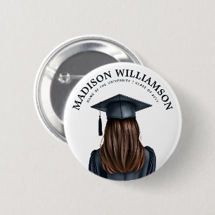 Badge Rond 5 Cm Diplômée moderne personnalisée Femme Diplômée