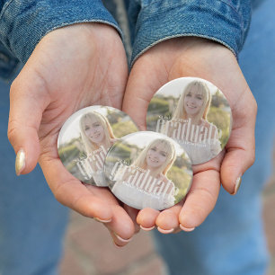 Badge Rond 5 Cm Diplômée Typographie Grad Grad Graduation Photo Si