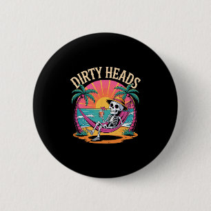 Badge Rond 5 Cm Dirty Heads Skeleton Beach Vacances d'été