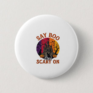 Badge Rond 5 Cm Dis Boo Halloween effrayant Maison hantée Chat noi