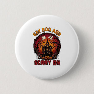 Badge Rond 5 Cm Dis Boo Maison Hantée Fantômes Citrouilles Hallowe