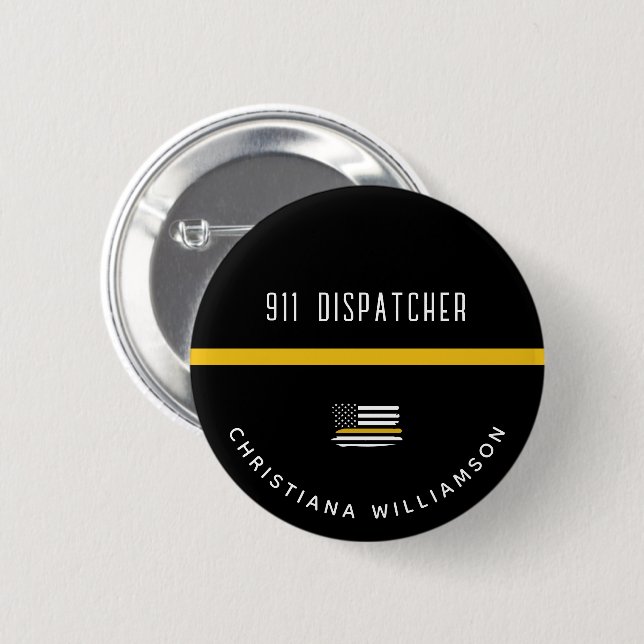 Badge Rond 5 Cm Dispatcher de ligne d'or mince personnalisée 911 (Devant & derrière)
