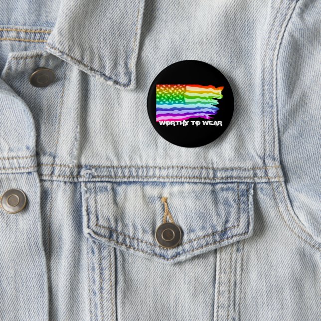 Badge Rond 5 Cm Distressed US Drapeau Arc-en-ciel - À Porter (En situation)