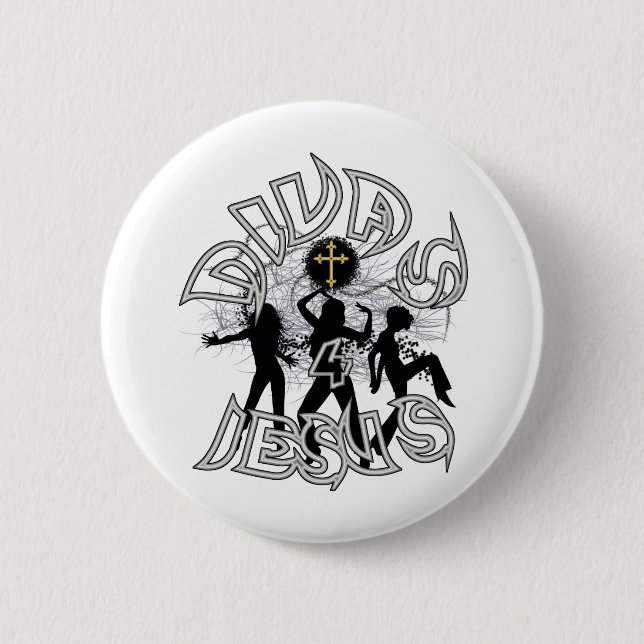 Badge Rond 5 Cm Divas pour Jésus noir et blanc (Devant)