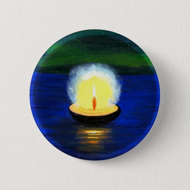 Badge Rond 5 Cm Diwali Deepa peint flottant sur l'eau (Devant)