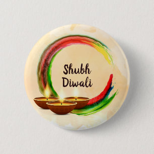 Badge Rond 5 Cm Diwali Diyas Aquarelle arc-en-ciel Cercle
