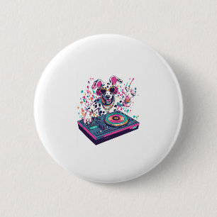 Badge Rond 5 Cm DJ Dalmatien � EDM Rave Party Chien