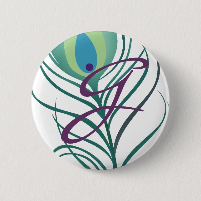 Badge Rond 5 Cm do-it-yourself Elégante Plume De Peacock (Devant)