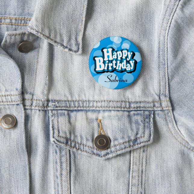 Badge Rond 5 Cm do-it-yourself texte Joyeux anniversaire dans Blue (En situation)