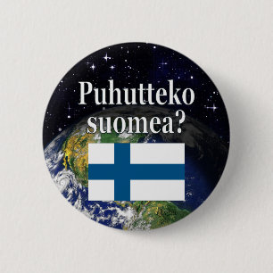 Badge Rond 5 Cm Do you speak Finnish? in Finnish. Flag & Earth