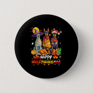 Badge Rond 5 Cm Doberman Joyeux Hallothanksmas Amoureux des Chiens