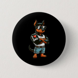 Badge Rond 5 Cm Doberman Pinscher I Love Papa Funny Chien Tattoo