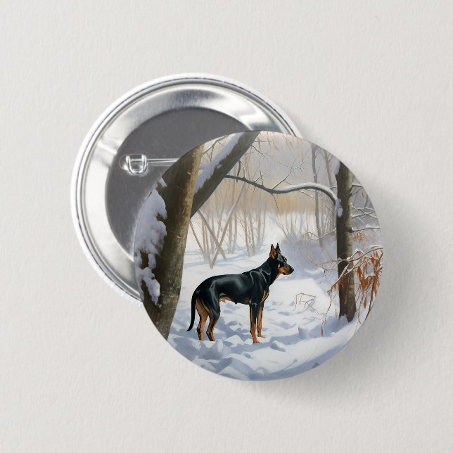 Badge Rond 5 Cm Doberman Pinscher Laisser Neige Noël (Devant & derrière)