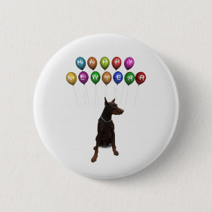 Badge Rond 5 Cm Doberman Pinscher souhaite Bonne Année 2016