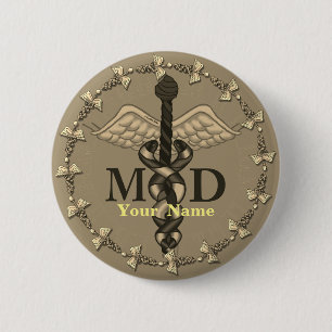 Badge Rond 5 Cm Docteur Caduceus MD