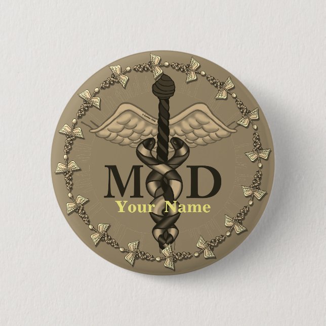 Badge Rond 5 Cm Docteur Caduceus MD (Devant)