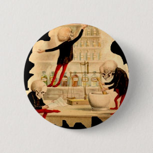 Badge Rond 5 Cm Docteur fou Pharmacy Drugs Lab de squelettes de