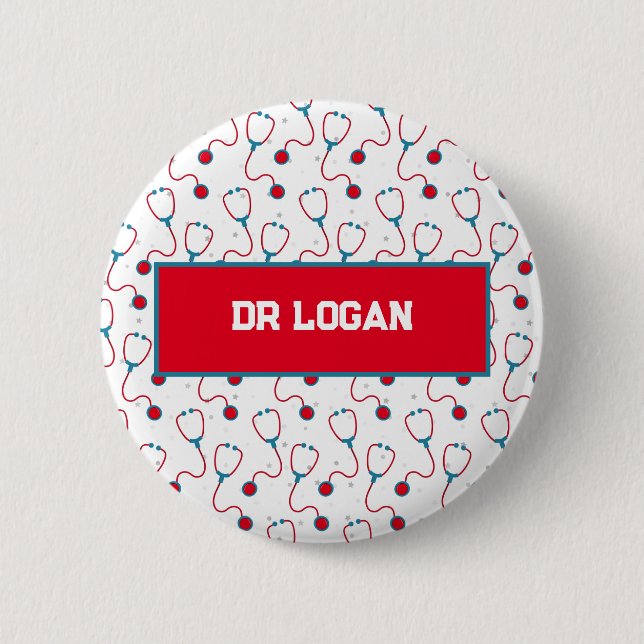 Badge Rond 5 Cm Docteur nom personnalisé stethoscope cadeau médica (Devant)