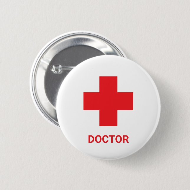 Badge Rond 5 Cm Doctor MEDIC & First Aid, Cross, Ambulance,  (Devant & derrière)