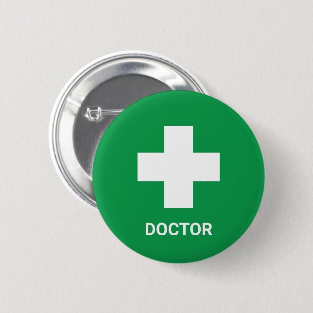 Badge Rond 5 Cm Doctor MEDIC & First Aid, Cross, Ambulance,  (Devant & derrière)