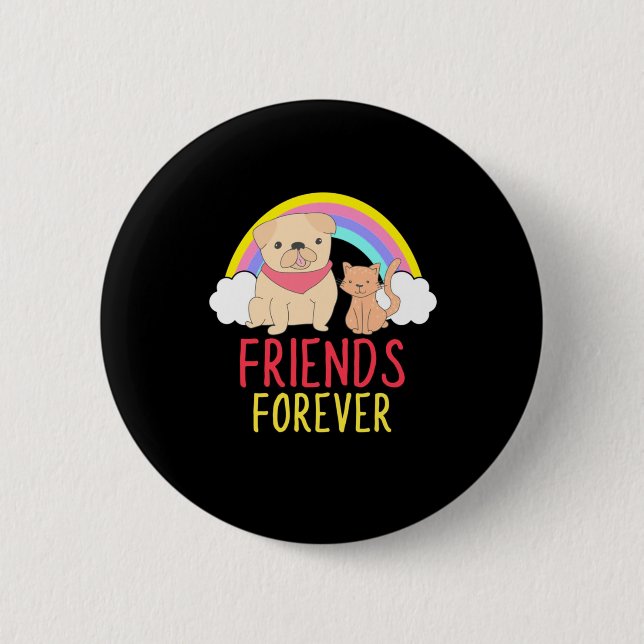Badge Rond 5 Cm Dog And Cat Friends Forever (Devant)