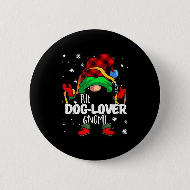 Badge Rond 5 Cm Dog Lover Gnome Red Buffalo Plaid Matching Family  (Devant)