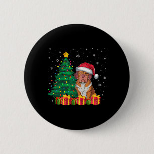 Badge Rond 5 Cm Dogue De Bordeaux Santa Hat lumières de Noël