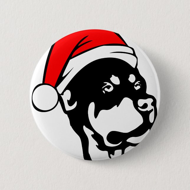 Badge Rond 5 Cm Doigt Rottweiler portant le chapeau de Noël rouge (Devant)