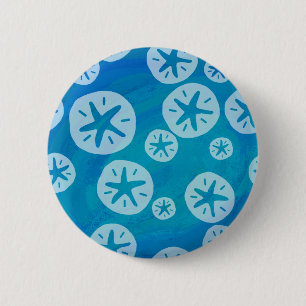 Badge Rond 5 Cm Dollar de sable blanc et Motif bleu