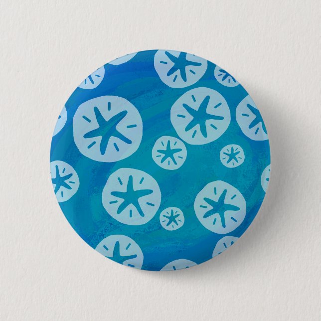 Badge Rond 5 Cm Dollar de sable blanc et Motif bleu (Devant)