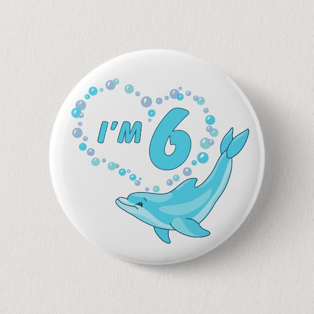 Badge Rond 5 Cm Dolphin Heart 6e anniversaire (Devant)