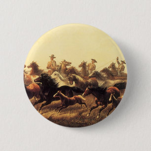 Badge Rond 5 Cm Domptage de chevaux sauvages par James Walker