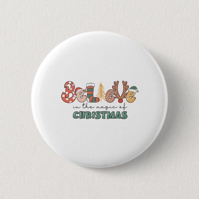 Badge Rond 5 Cm Don De Noël Croyez En La Magie De Noël (Devant)