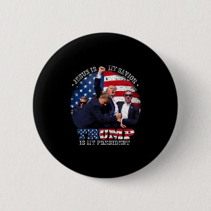 Badge Rond 5 Cm Donald Trump Combat Jésus Est Mon Sauveur Trump Es