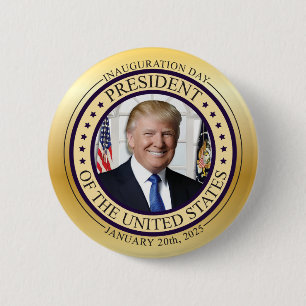 BADGE ROND 5 CM DONALD TRUMP GOLD POTUS D'INAUGURATION COMMÉMORATI