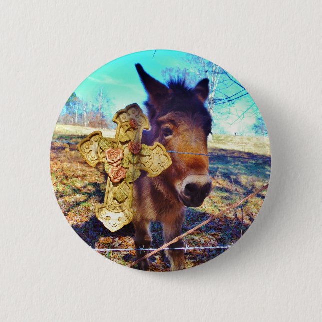 Badge Rond 5 Cm Donkey avec croix Rose (Devant)