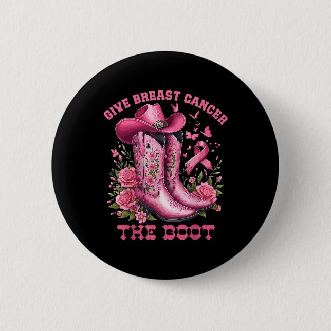 Badge Rond 5 Cm Donner Le Cancer Du Sein L'Initiale Cowgirl Cancer (Devant)