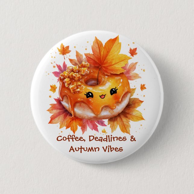 Badge Rond 5 Cm Donut Café & Vibrations d'Automne  (Devant)