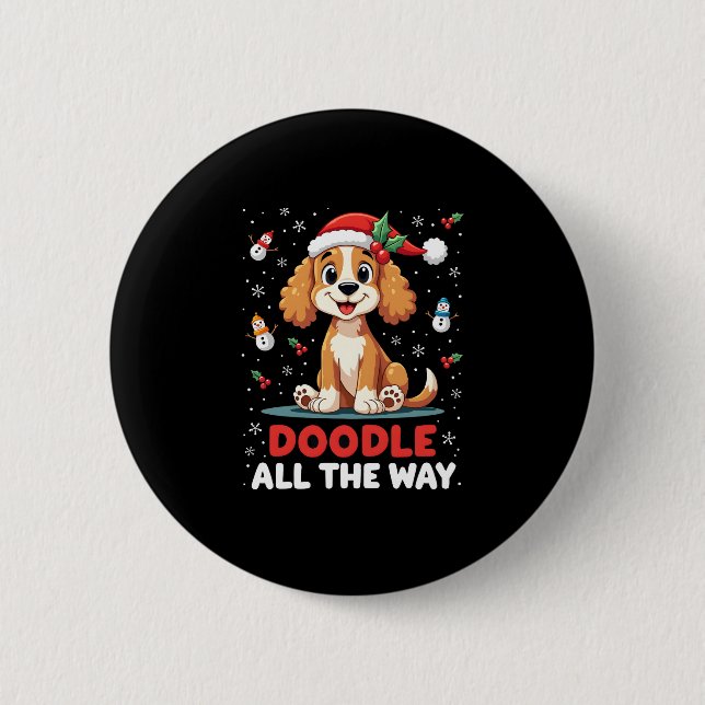 Badge Rond 5 Cm Doodle All The Way Funny Goldendoodle Santa Hat Ch (Devant)