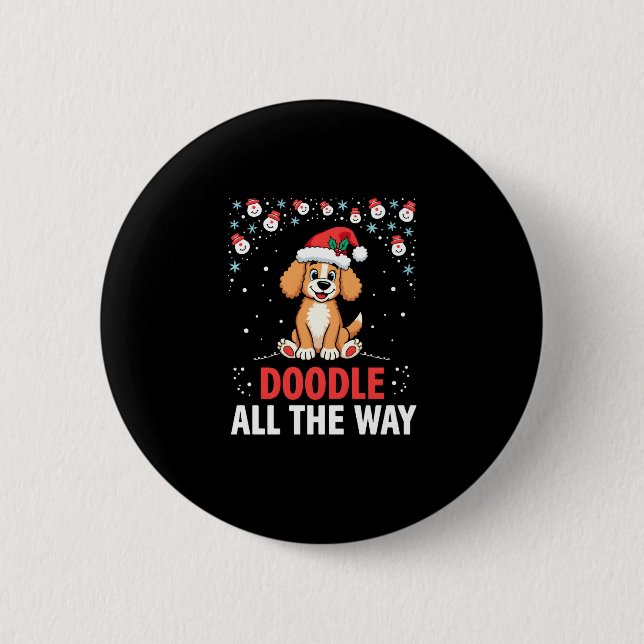Badge Rond 5 Cm Doodle All The Way Funny Goldendoodle Santa Hat Ch (Devant)