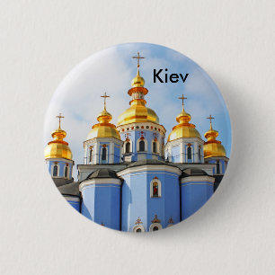 Badge Rond 5 Cm D'or fait face de dans la cathédrale à Kiev, Kie